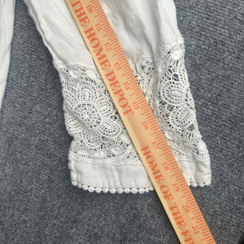 Charter Club Linen Lace Blouse Womens 2X White Boho Peasant Top Smocked Crochet - Picture 5 of 8